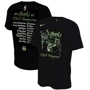 Nike Milwaukee Bucks Shirt Men Large L Black Green Deer Lightning‎ 2021 Champs